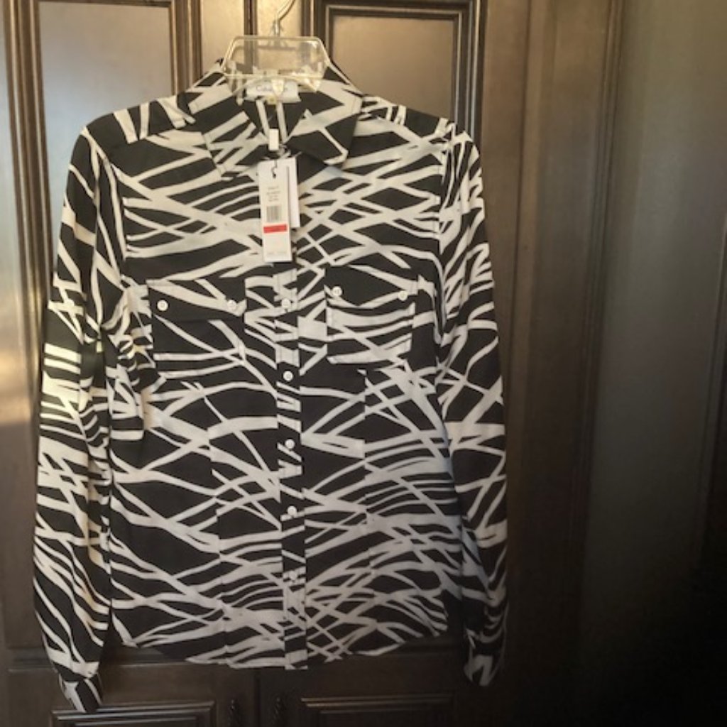 Calvin Klein Printed Collared Long Sleeve Button Down Shirt